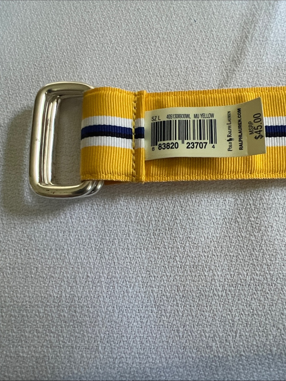 Polo Yellow Striped Webbing Belt with Silver Buckle - Picture 4 of 5